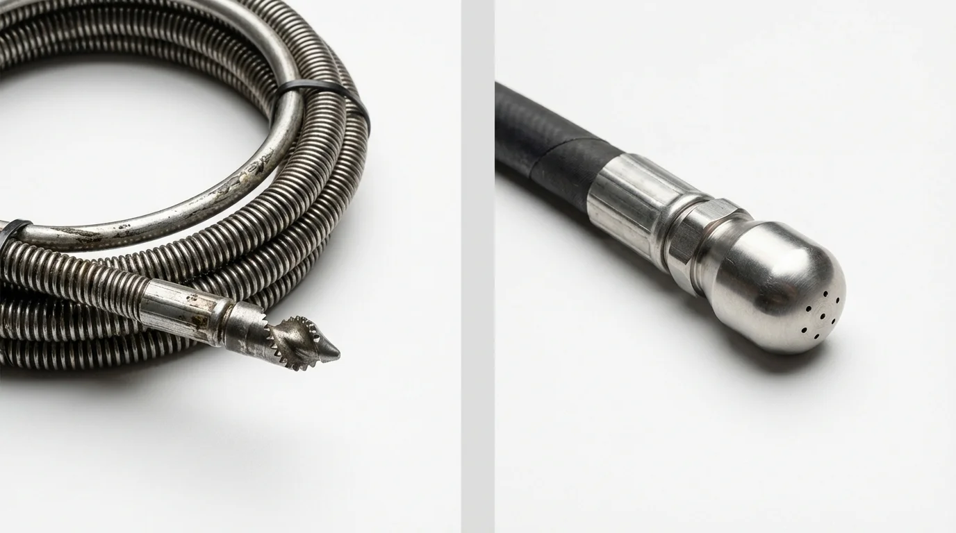 Drain snake cable and hydro jetting nozzle used for drain cleaning in South Hutchinson, KS