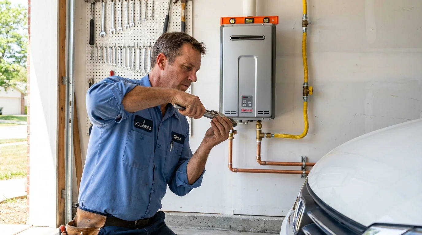 Tankless water heater installation by a Johns Plumbing LLC plumber in South Hutchinson